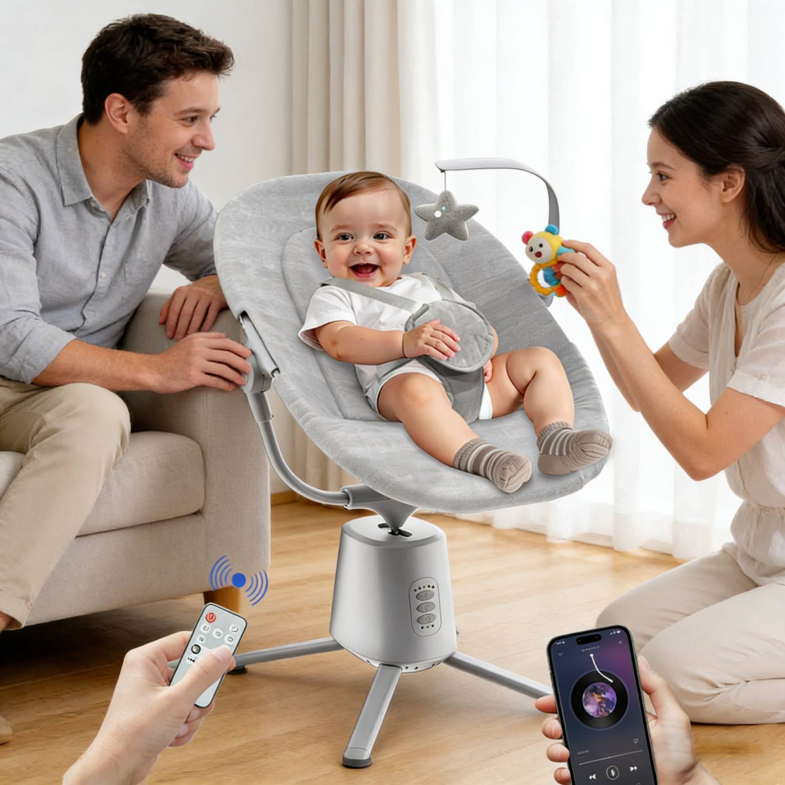 Baby Swing,Baby Swings For Infants With 3 Modes & 5 Speeds BT Enabled App & Remote Control, Electric Swing 6 Melodies And 3 Timer Setting - Image 6