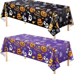 Halloween Plastic Tablecloth 2 Pack Disposable Table Cover For Halloween Party Decor