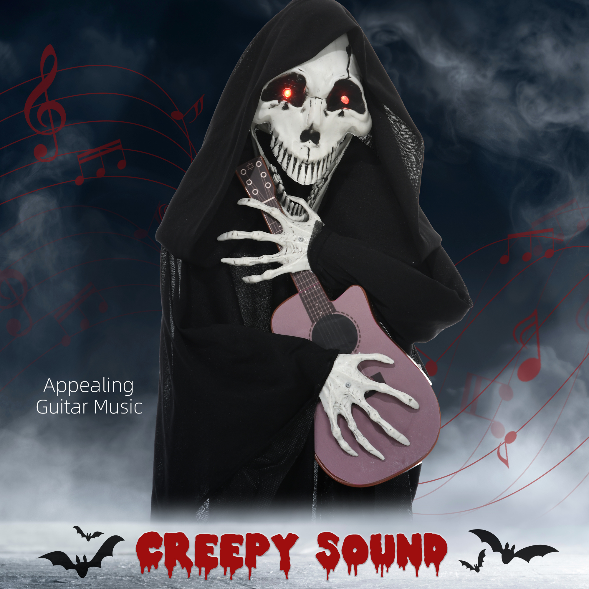 Guitar-Playing Grim Reaper Outdoor Halloween Decoration Animatronic - Image 9