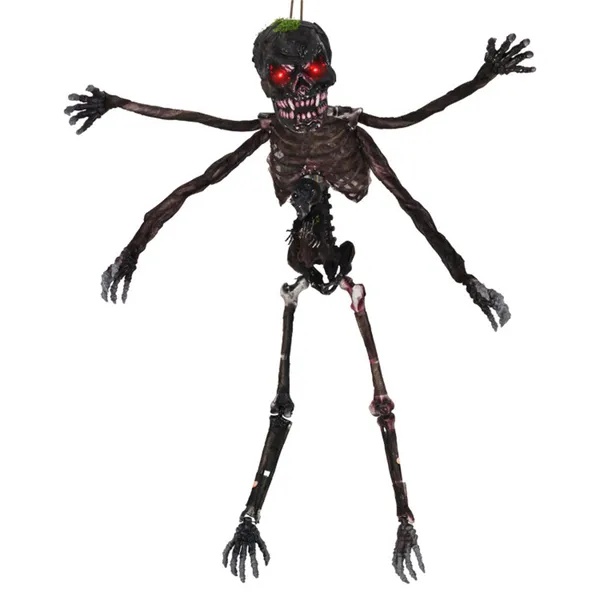 6ft Sound-Activated Halloween Skeleton - Flashing Red Eyes, Spooky Sounds, 4 Poseable Arms + Extra Skull, Hanging Rope - Image 4