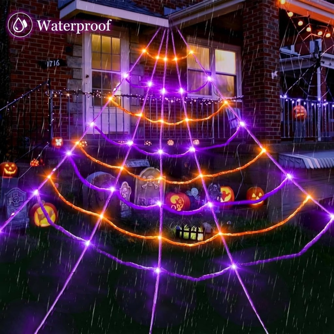 Halloween Lighted Spider Web With 150 LED Lights Motion Activated Outdoor Yard Decor - Image 6