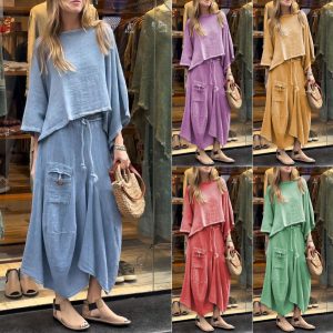 Loose-fitting Skirt Suit Fashion Solid Color Pullover Long-sleeved Top And Long Skirt Two-piece Set