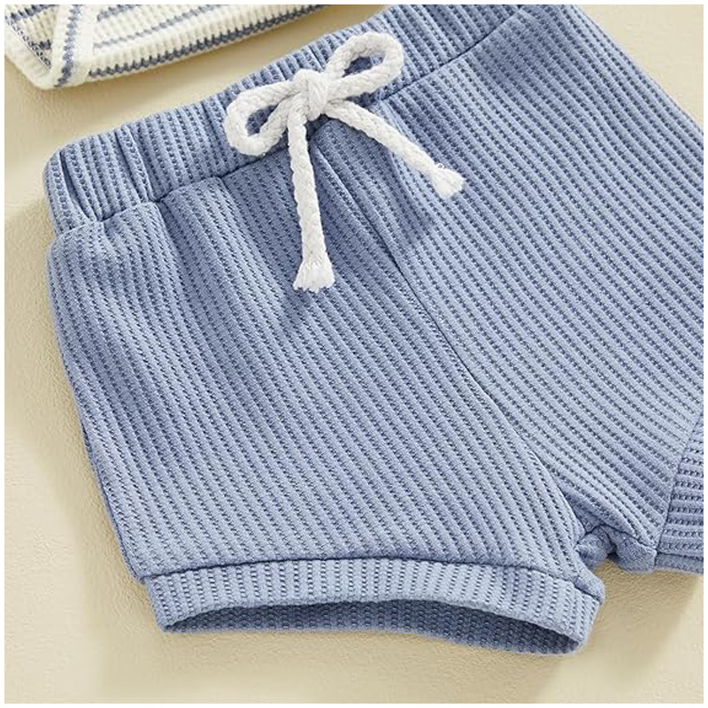 Baby Boy Summer Clothes Button Short Sleeve Romper Bodysuit Shorts Set Infant Soft Waffle Outfit - Image 8
