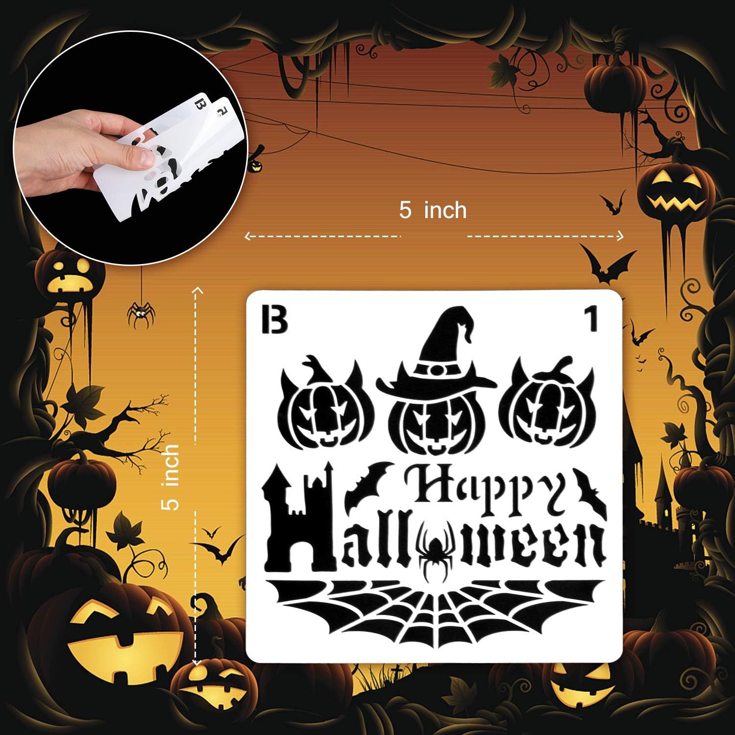 32 Pcs Halloween Painting Stencils Reusable Halloween Template Pumpkin Witch Skeleton Skull Vampire For DIY Craft Drawing Painting Spraying Window Glass Wood Airbrush Walls Art - Image 4
