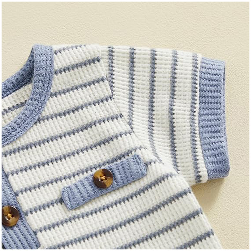 Baby Boy Summer Clothes Button Short Sleeve Romper Bodysuit Shorts Set Infant Soft Waffle Outfit - Image 6