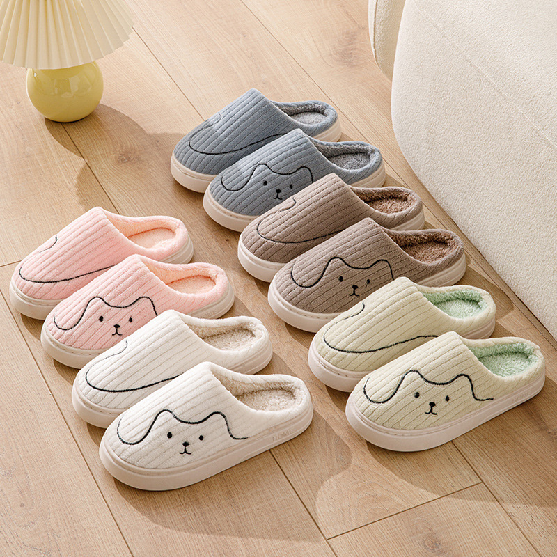 Striped Cat Slippers Indoor Couple Non-slip Floor Bedroom Slipper Winter Warm Plush House Shoes Women Men - Image 5