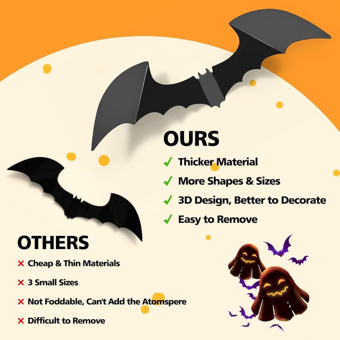 PVC 3D Bats Wall Stickers, Scary Halloween Party Decorations Indoor Outdoor - Image 4