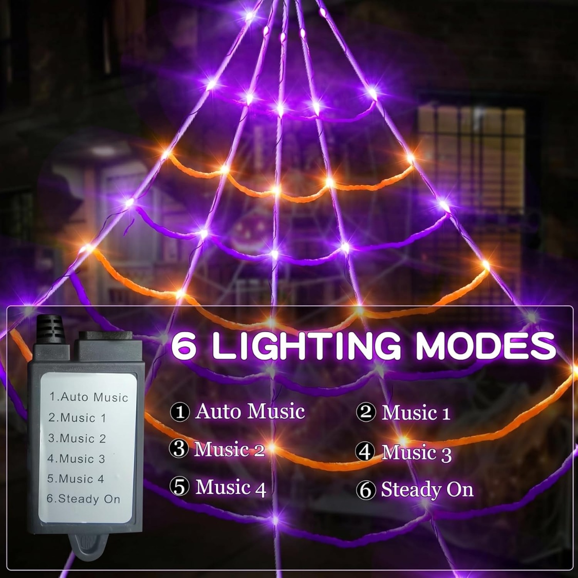 Halloween Lighted Spider Web With 150 LED Lights Motion Activated Outdoor Yard Decor - Image 3