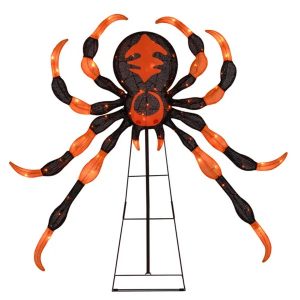 52" Large Halloween Spider Decoration With 80 LED Lights - Weatherproof Metal & Fabric Spider With Sturdy Stand,