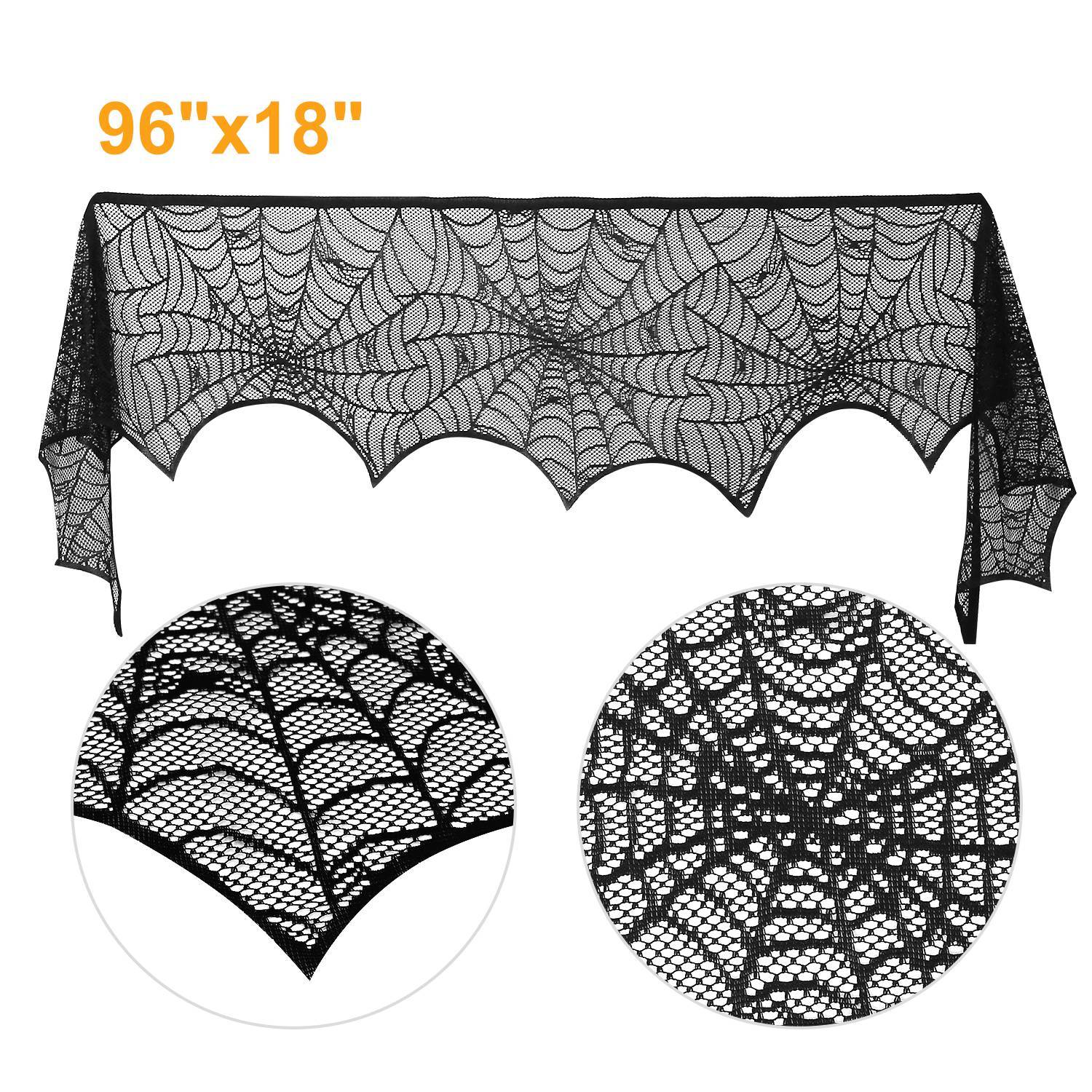 Halloween Decoration Black Lace Spiderweb Fireplace Mantle Scarf Cover Festive Party Supplies Fireplace Scarf 96 X 18 Inch For Halloween Christmas Party Door Window Decoration - Image 7