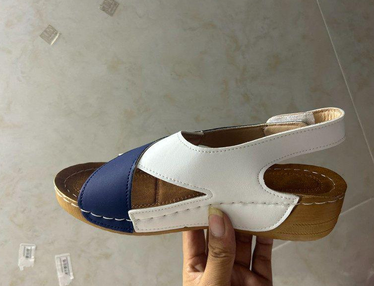 Colorblock-crossed Wedges Sandals Summer Fashion Fish Mouth Platform Roman Shoes For Women - Image 6