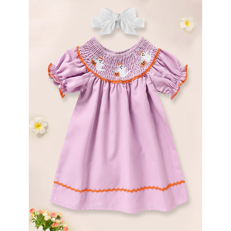 Infant Baby Girls Halloween Dress Ghost Embroidery Dress With Headband Party Costume Dresses - Image 5
