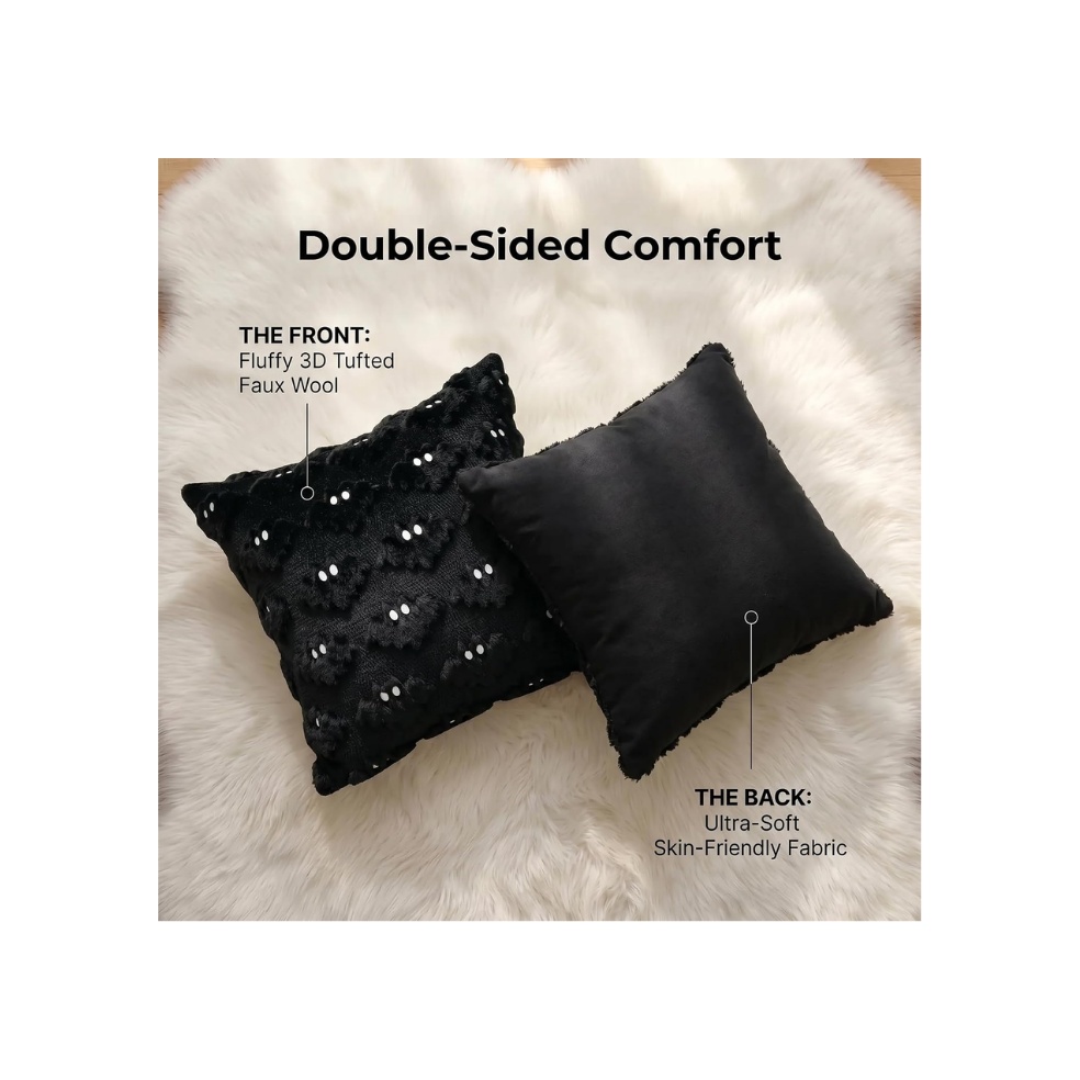 Halloween Bat Pillow Covers Set Of 2 Spooky Black Plush Cushion Covers For Home Decor - Image 3