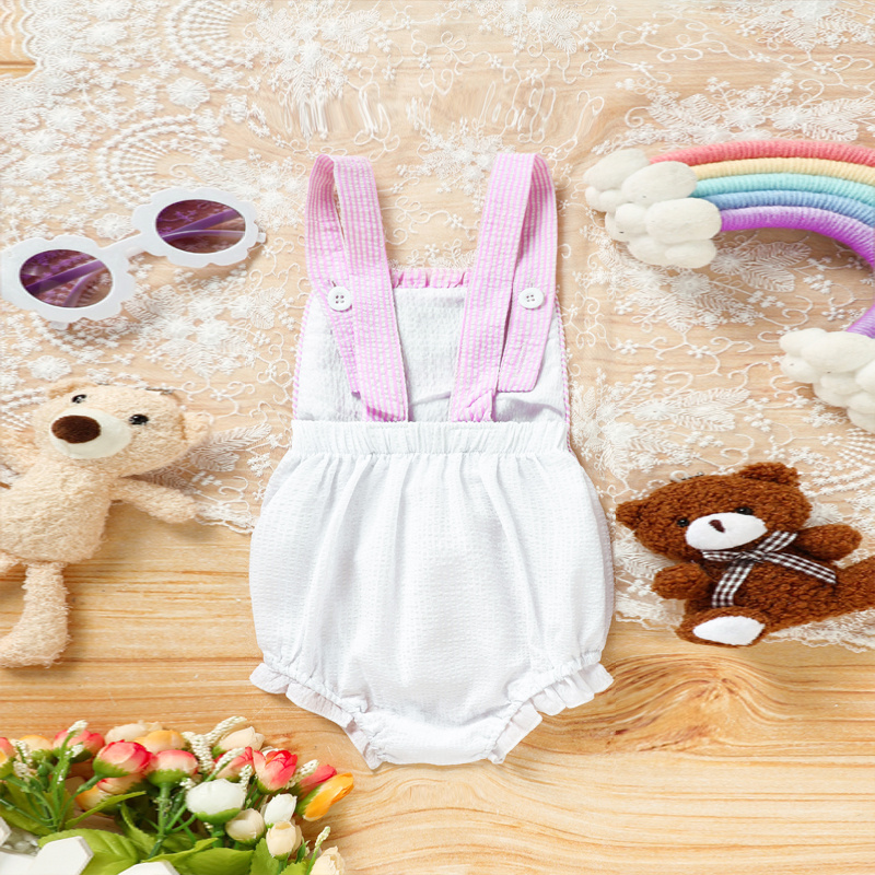 Baby Sweet Bunny Romper, Ruffle Trim Onesie With Adjustable Straps & Snap Closure - Image 5