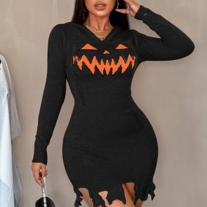 Women's Solid Color Hooded Halloween Fashion Tight Dress