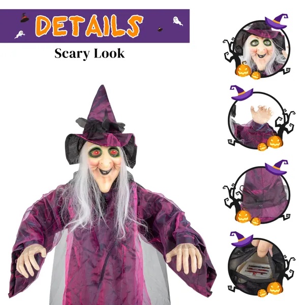 71in Life Size Hanging Witch Talking Halloween Everyday Decoration - Image 4