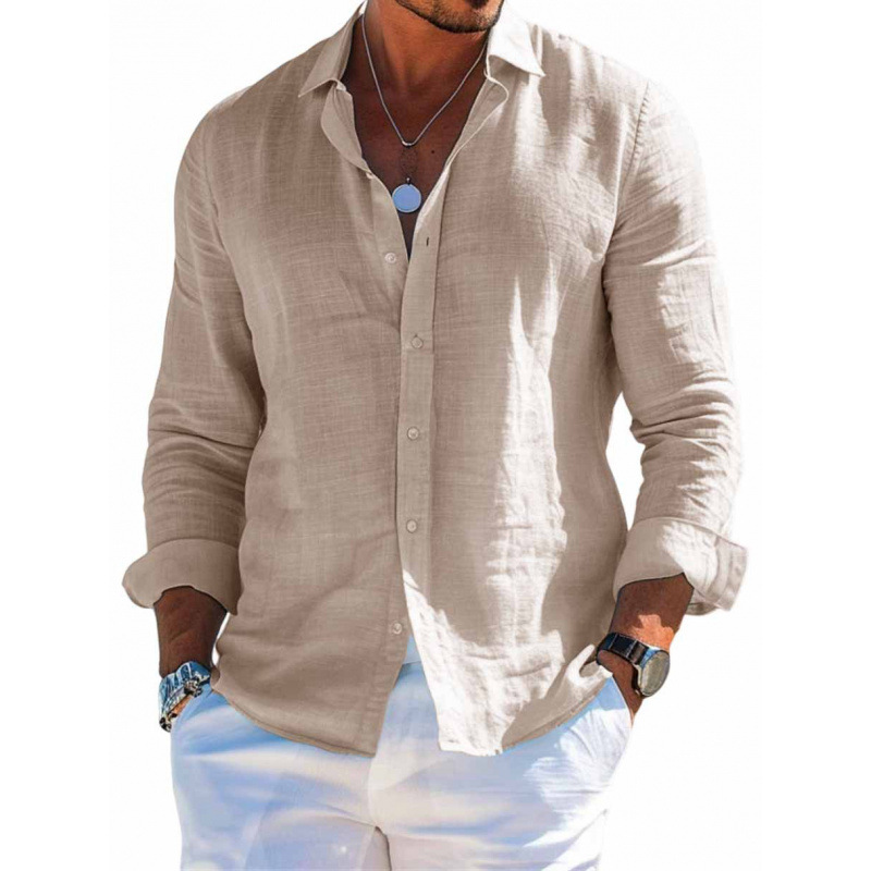 Men's Long Sleeve Shirt Casual Loose Lapel Button Top Solid Color Plus Size Blouse Clothing - Image 6