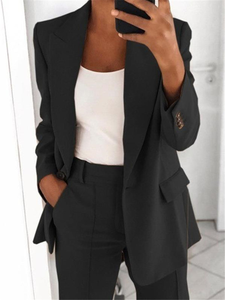 Ins Button Casual Suit Fashion Long-sleeved Lapel Blazer Jacket And Slim-fit Pocket Trousers For Women Clothing - Image 7