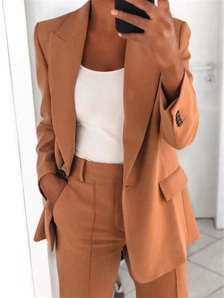 Ins Button Casual Suit Fashion Long-sleeved Lapel Blazer Jacket And Slim-fit Pocket Trousers For Women Clothing - Image 9