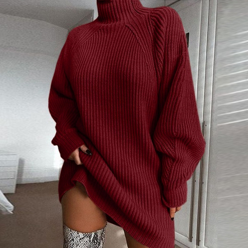 Solid Turtleneck Long Sweater Winter Warm Women Sweater Dress - Image 10