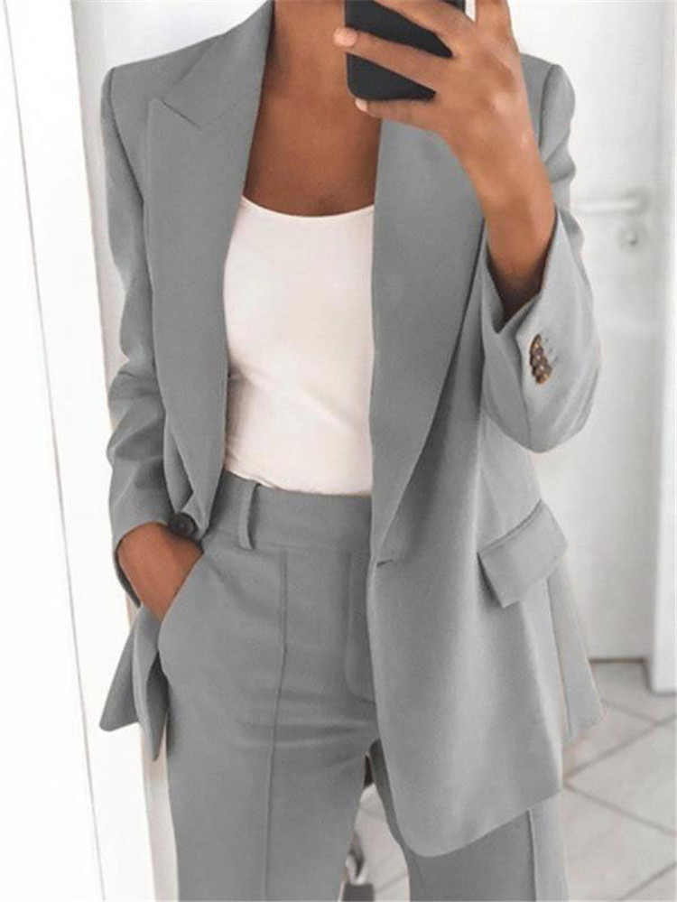 Ins Button Casual Suit Fashion Long-sleeved Lapel Blazer Jacket And Slim-fit Pocket Trousers For Women Clothing - Image 3