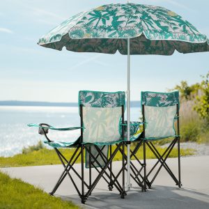Pineapple Pattern Fishing Chair Iron Bracket Oxford Cloth 85kg With Sun Umbrella