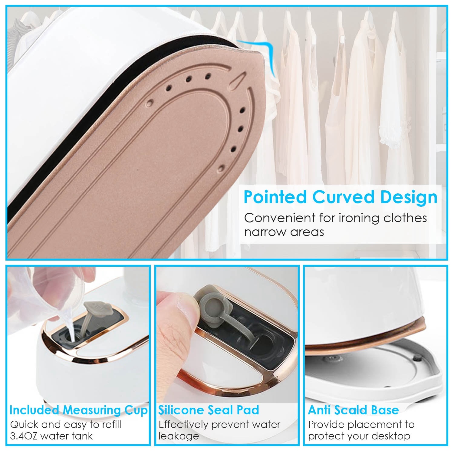 One Thousand W Portable Handheld Steamer For Hang Flat Ironing Travel Garment Steamer With 180 Degree Rotatable Handle 10S Fast Heating Clothing Wrinkles Remover For Home Office Travel - Image 9