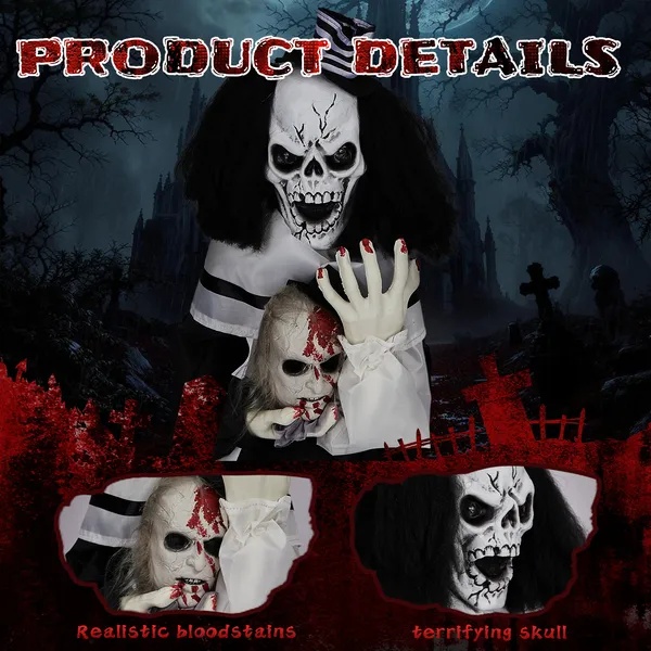 1.8ft Halloween Decoration Scary Clown, Sound-Actived Party Decor With Creepy Sound , Scary Haunted House Props For Indoor Party Home Table Garden Yard Lawn - Image 6