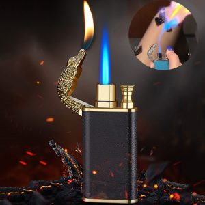 Creative Blue Flame Lighter Dolphin Dragon Tiger Double Fire Metal Winproof Lighter Inflatable Lighter