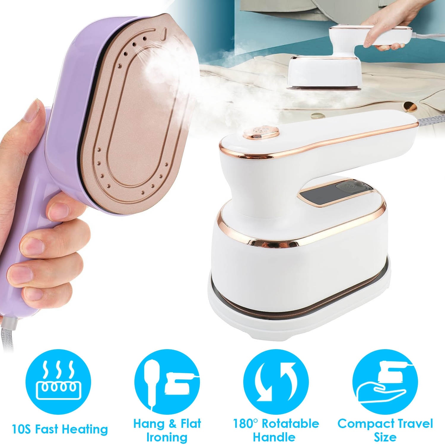 One Thousand W Portable Handheld Steamer For Hang Flat Ironing Travel Garment Steamer With 180 Degree Rotatable Handle 10S Fast Heating Clothing Wrinkles Remover For Home Office Travel - Image 10