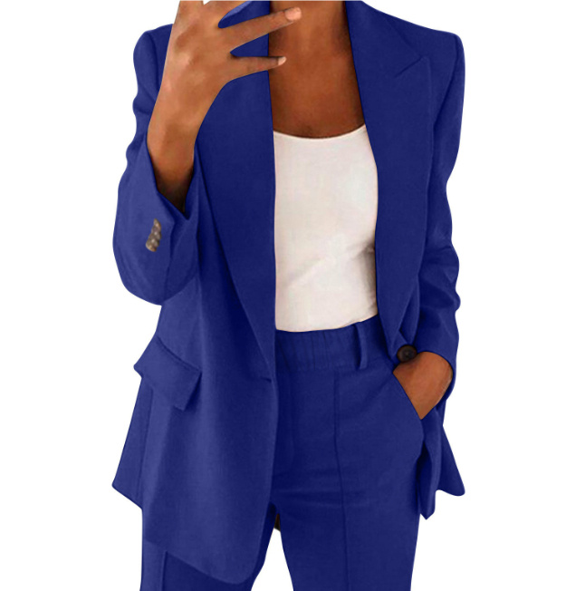 Ins Button Casual Suit Fashion Long-sleeved Lapel Blazer Jacket And Slim-fit Pocket Trousers For Women Clothing - Image 8