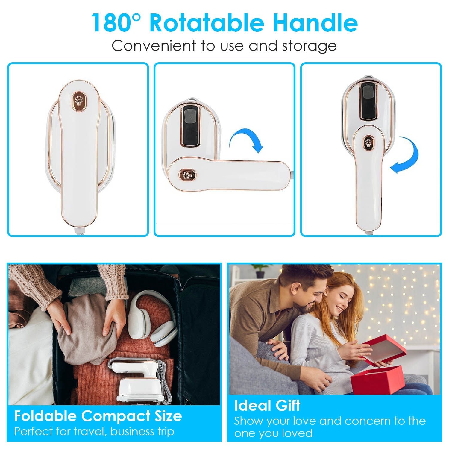 One Thousand W Portable Handheld Steamer For Hang Flat Ironing Travel Garment Steamer With 180 Degree Rotatable Handle 10S Fast Heating Clothing Wrinkles Remover For Home Office Travel - Image 6