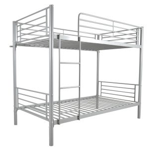 Iron Bed Bunk Bed With Ladder For Kids Twin Size Gray