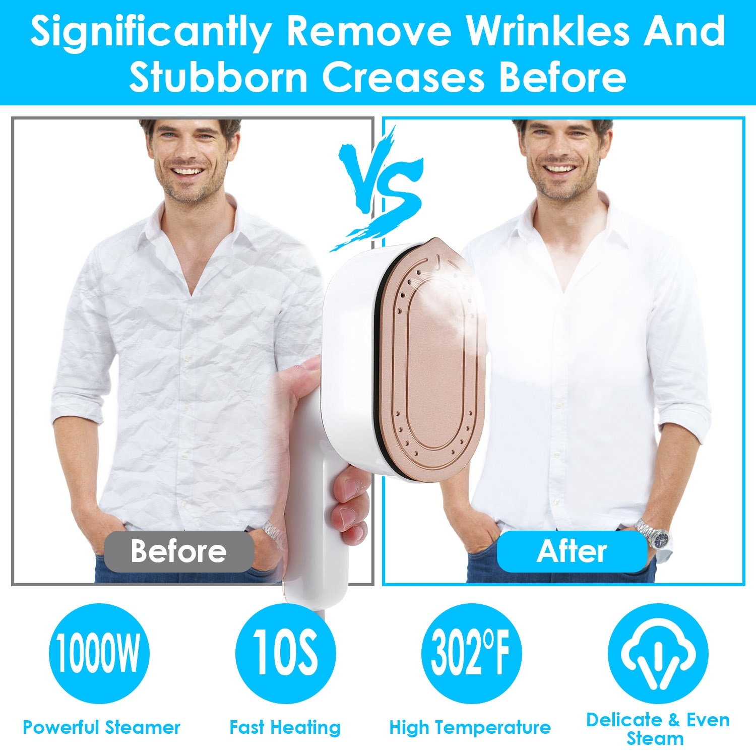 One Thousand W Portable Handheld Steamer For Hang Flat Ironing Travel Garment Steamer With 180 Degree Rotatable Handle 10S Fast Heating Clothing Wrinkles Remover For Home Office Travel - Image 5