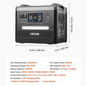 Portable Power Station, 2400W 2160Wh Power Station Solar Generator With 10 Output Ports & Adjustable Input Power, Expandable LiFePO4 Battery Backup For Home Camping RV (Solar Panel NOT Included)