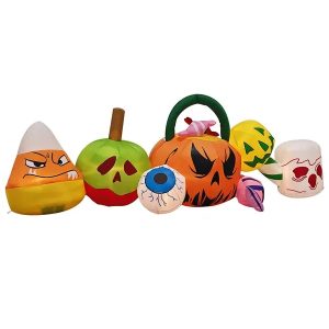 8FT Long Halloween Inflatables Pumpkins Eyeball Candy Outdoor Decorations, Blow Up Yard Decoration With Built-in LEDs Lighted For Lawn Garden Outside Indoor Decor